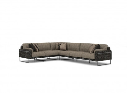 Living room set corner sofa L-shape furnishings luxury furniture brown new textile